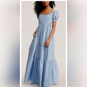 NWT Brooks Brothers Stretch Cotton Regency Seersucker Tiered Maxi Dress Sz 2